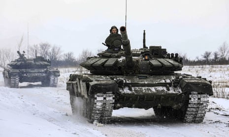 Russian tanks during a military drill