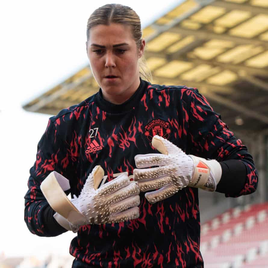 Manchester United goalkeeper Mary Earps during the pre-match warm-up.