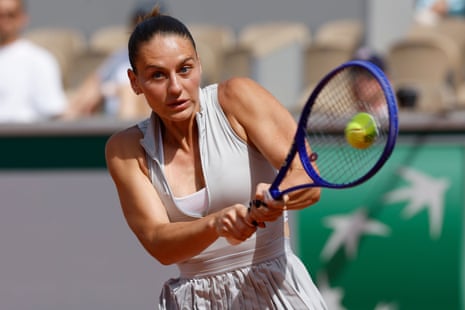 Marta Kostyuk bangs out a backhand return during her straight sets victory over Viktorija Golubic.
