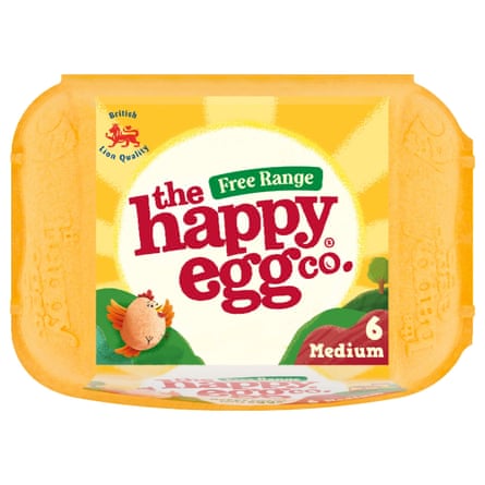 A yellow box of 6 The Happy Egg Co. Free Range Medium sized eggs.