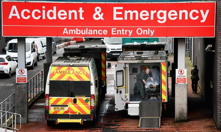 Ambulances sit at the accident and emergency at the Glasgow Royal hospital