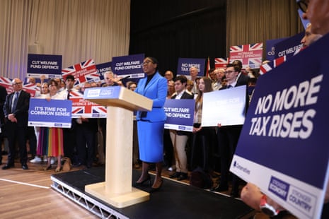 Kemi Badenoch speaking at a rally at Glaziers Hall.