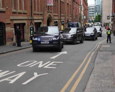 The Range Rover heads down a one-way street