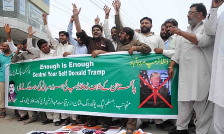 PML-N supporters in Multan, Pakistan, protest after Trump’s policy statement on south Asia.