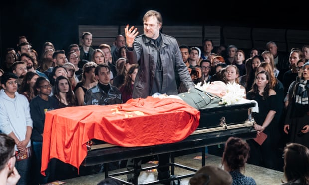 Blood and destruction … David Morrissey as Mark Anthony in the Bridge theatre production.