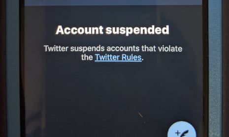 An ‘account suspended’ message on Twitter’s app