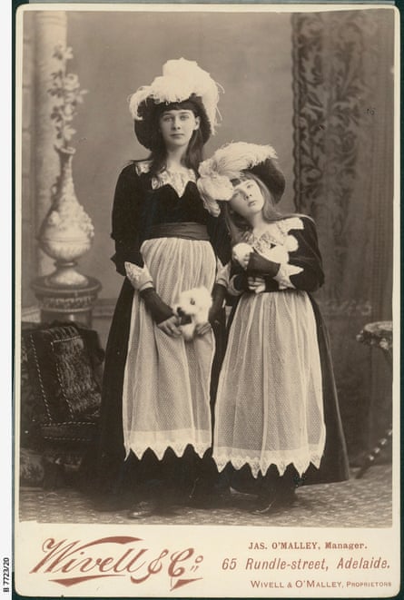 Louisa and Lucy Barber aged 10 and 13 years, dressed as daughters of Charles I.
