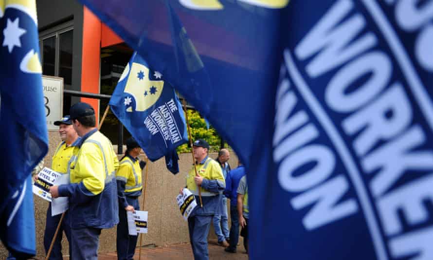AWU members in New South Wales at a protest in 2011. It is not unusual for companies to pay workers’ union fees.