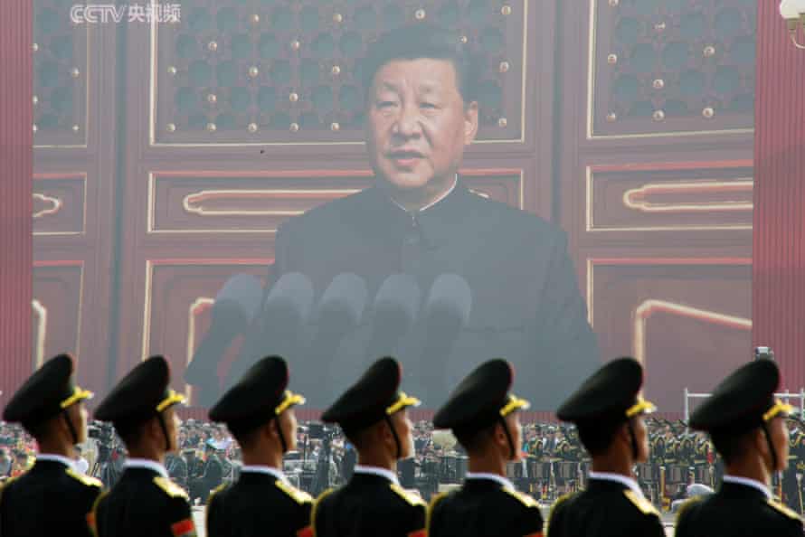 Soldiers of People's Liberation army before an address by President Xi on China's national day in October 2019.