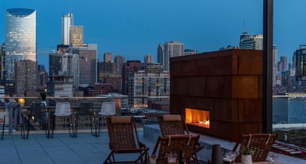 The rooftop communal areas of the Quarters co-living development in Chicago.