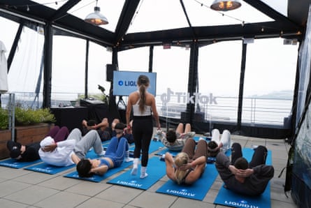 People work out on fitness mats