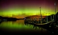 The Northern Lights, or Aurora Borealis, over Derwentwater, near Keswick in the Lake District.