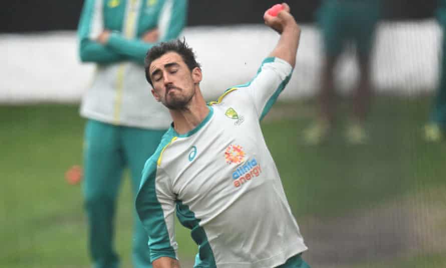 Mitchell Starc bowls during an Australian net session