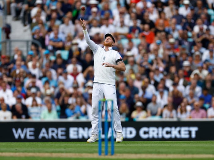 England's Ben Stokes celebrates after taking a catch to dismiss South Africa's Anrich Nortje off the bowling of Stuart Broad.