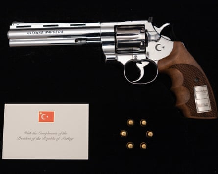 One of the engraved revolvers given by Turkey’s Recep Tayyip Erdoğan to Nato leaders after the Ankara summit.