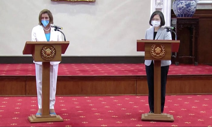 Pelosi and Tsai speak at the presidential office in Taipei.
