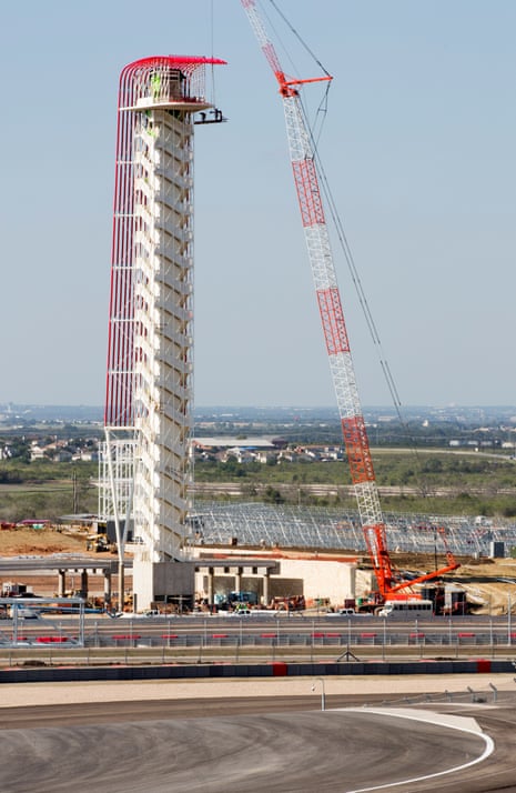 A very tall tower overlooking the Circuit of the Americas.