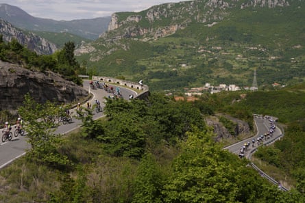The pack rides during stage one of the Giro