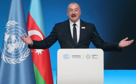UN Climate Change Conference COP29epaselect epa11715671 Azerbaijan’s President Ilham Aliyev delivers a speech at the UN Climate Change Conference COP29 in Baku, Azerbaijan, 12 November 2024. The Azerbaijani capital of Baku hosts the 2024 United Nations Climate Change Conference (COP29) from 11 to 22 November 2024. EPA/IGOR KOVALENKO