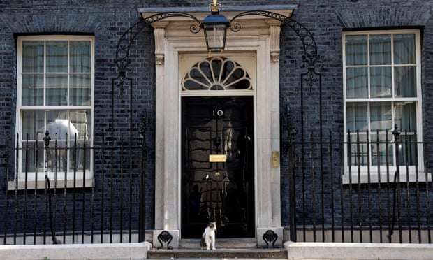 Larry the Downing Street cat sits on the step outside 10 Downing Street