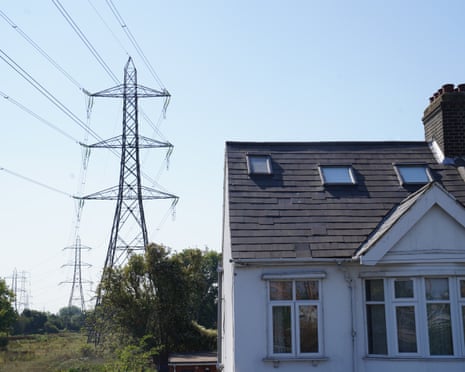 Electricity pylons near a home in in London.