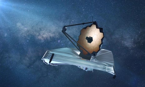 3D illustration depicting the James Webb space telescope observing a distant star