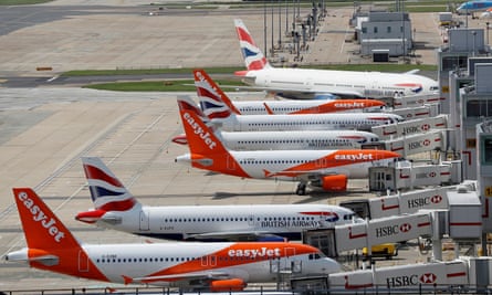 EasyJet and BA planes parked at Gatwick