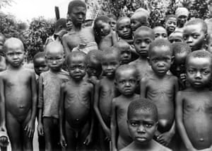Starving children in a refugee camp near Aba in 1968.