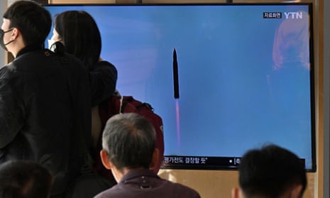 A news report on North Korea’s missile test shown at a railway station in Seoul on Thursday