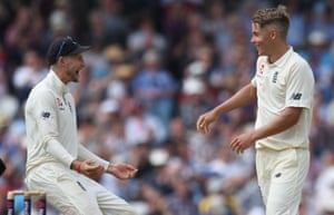 Sam Curran is congratulated by his captain.