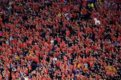 Scotland fans cheer as the players of Scotland line up for the national anthem