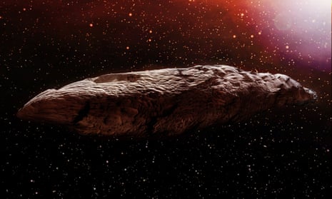 A 3D illustration of the interstellar object known as Oumuamua.