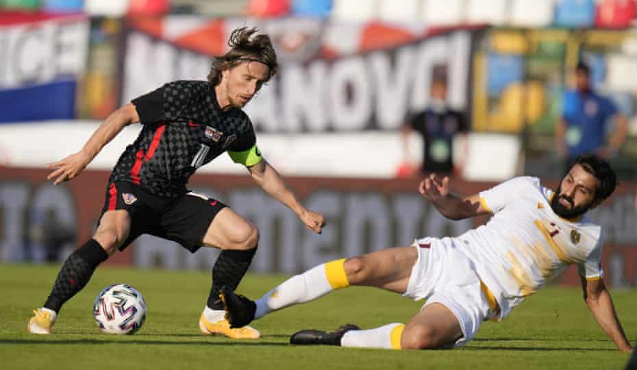 Croatia’s Luka Modric evades a challenge by Armenia’s Artak Grigoryan during their friendly earlier this month.
