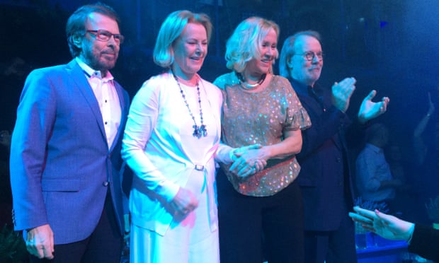 Together on stage for the first time in 30 years during the opening of Mamma Mia! The Party in Stockholm, Sweden, January 2016.