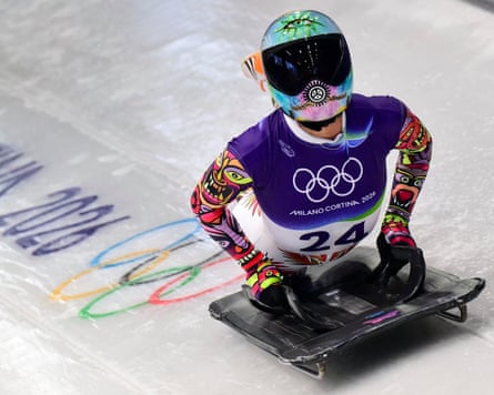 Puerto Rico’s Kellie Delka competes in heat one of the women’s skeleton