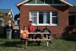 Some of the seasonal workers at their accommodation at Burlington Berries