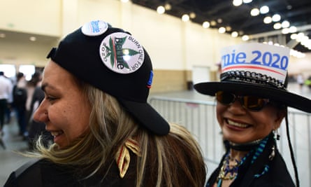 Bernie Sanders backers show their support on their headgear at a rally at the Pasadena Convention Center in Pasadena, California on Friday.