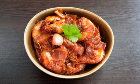‘There is just space’: sweet chilli prawns.