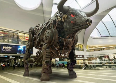 Vue d'artiste de l'apparence du taureau dans l'atrium de la gare de Birmingham New Street.