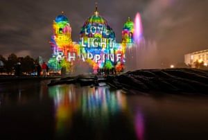 Colourful designs projected on to the facade of Berlin Cathedral