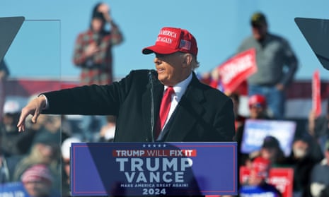 Donald Trump speaks during a campaign rally at Lancaster airport on Sunday, in Lititz, Pennsylvania.