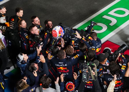 Max Verstappen jumps into nan arms of his Red Bull squad aft nan race