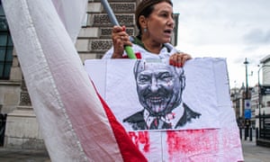 A Belarusian activist outside Westminster