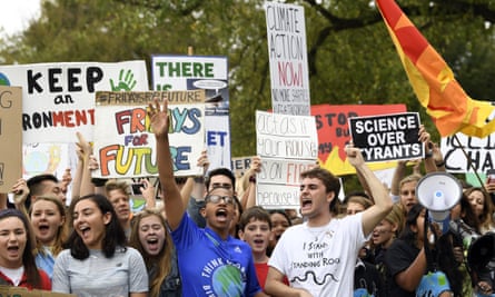 Young climate activists at a rally in Washington DC last year.