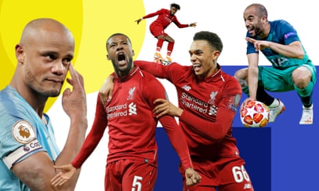 Manchester City captain Vincent Kompany, Georginio Wijnaldum with Trent Alexander Arnold after scoring Liverpool’s third goal against Barcelona, Divock Origi in action during the same game and Tottenham’s Lucas Moura celebrating after the Ajax game