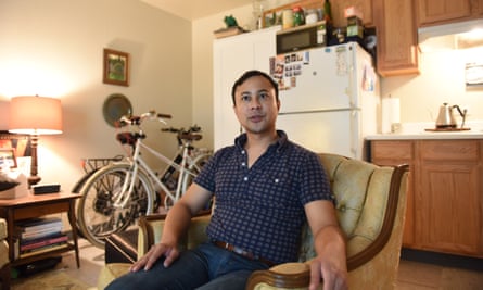 Greg Magofna in the 300 sq ft micro apartment he rents for $1,200. Frustrated by struggling to afford to live in East Bay, he formed his own yimby chapter.