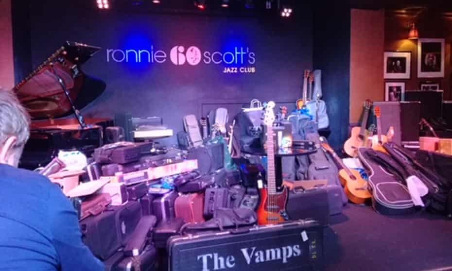 Musical instruments for amnesty on stage at Ronnie Scott’s.