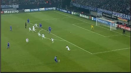 Schalke 04 players look in an offside position against Basel.