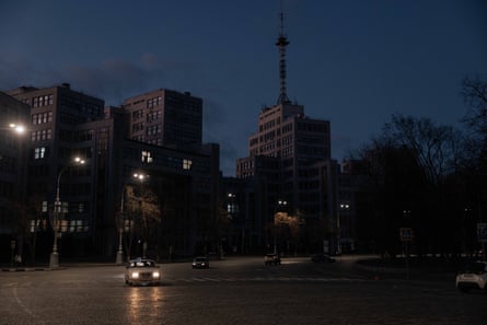 The Derzhprom building in a dark street