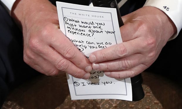 Donald Trump’s note, captured by photographers during an event about gun violence